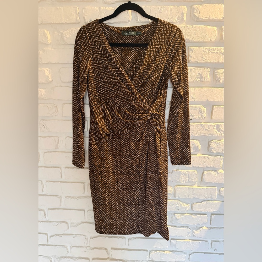 Lauren Ralph Lauren Black and Brown Animal Print Comfortable Dress SZ 6-Stretch!